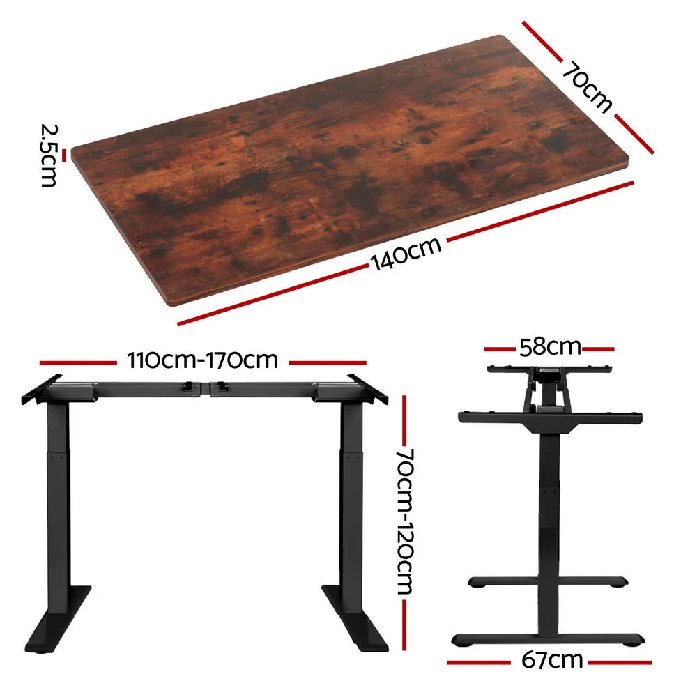 Artiss Standing Desk Motorised Dual Motor Rustic Brwon 140cm