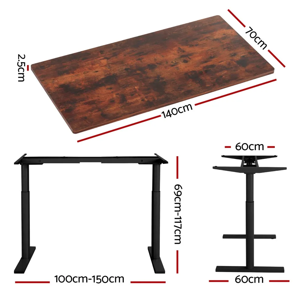 Artiss Standing Desk Motorised Electric Dual Motor Rustic Brown 140cm
