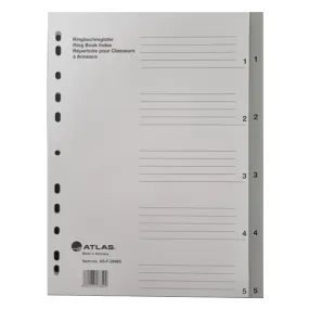 Atlas Divider Plastic PVC Grey A4, with numbers 1- 5