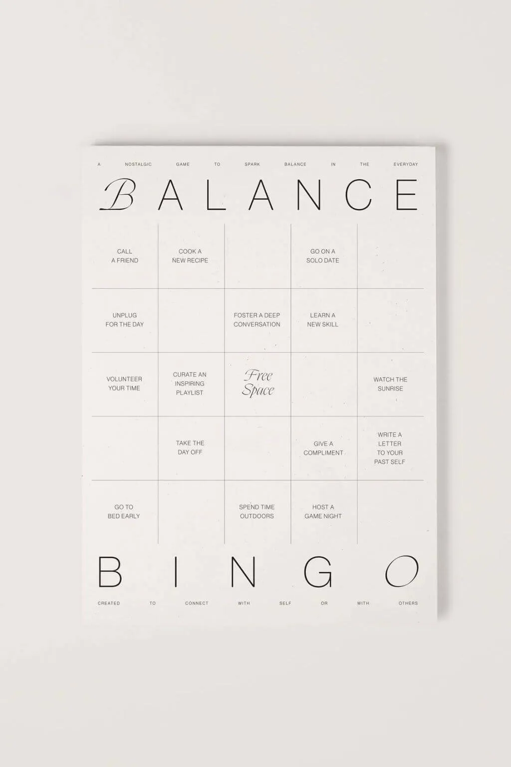 Balance Bingo Pad: a Nostalgic Take on Cultivating Balance