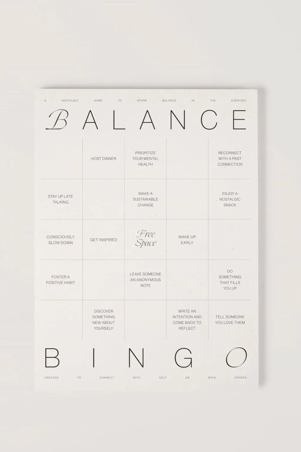 Balance Bingo Pad: a Nostalgic Take on Cultivating Balance