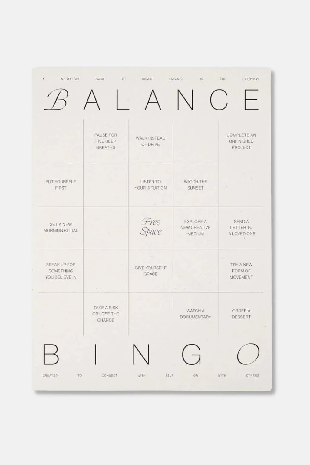 Balance Bingo Pad: a Nostalgic Take on Cultivating Balance