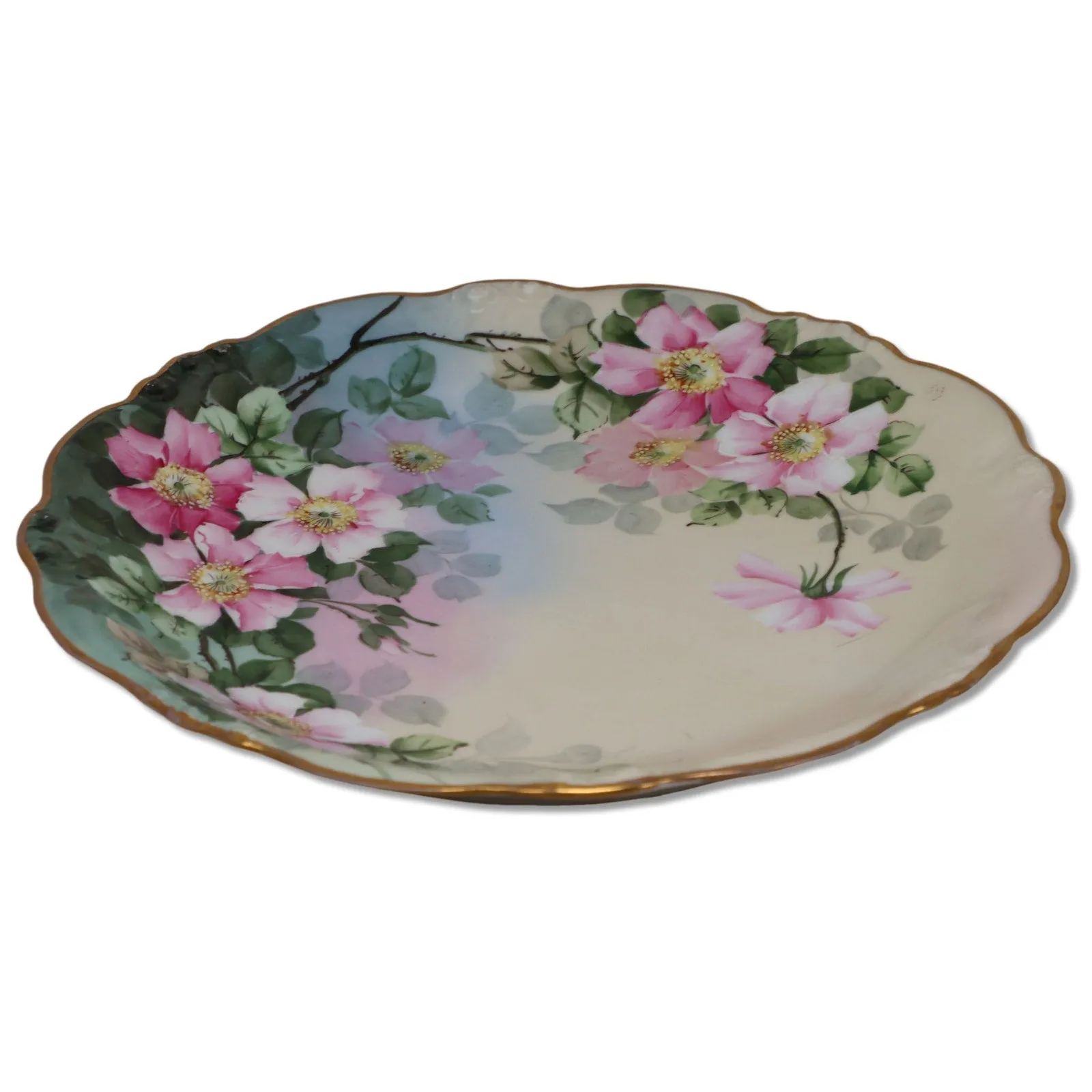 Bawo & Dotter Elite Limoges 12 1/4" Floral Gold Scalloped Rimmed Platter C. 1900
