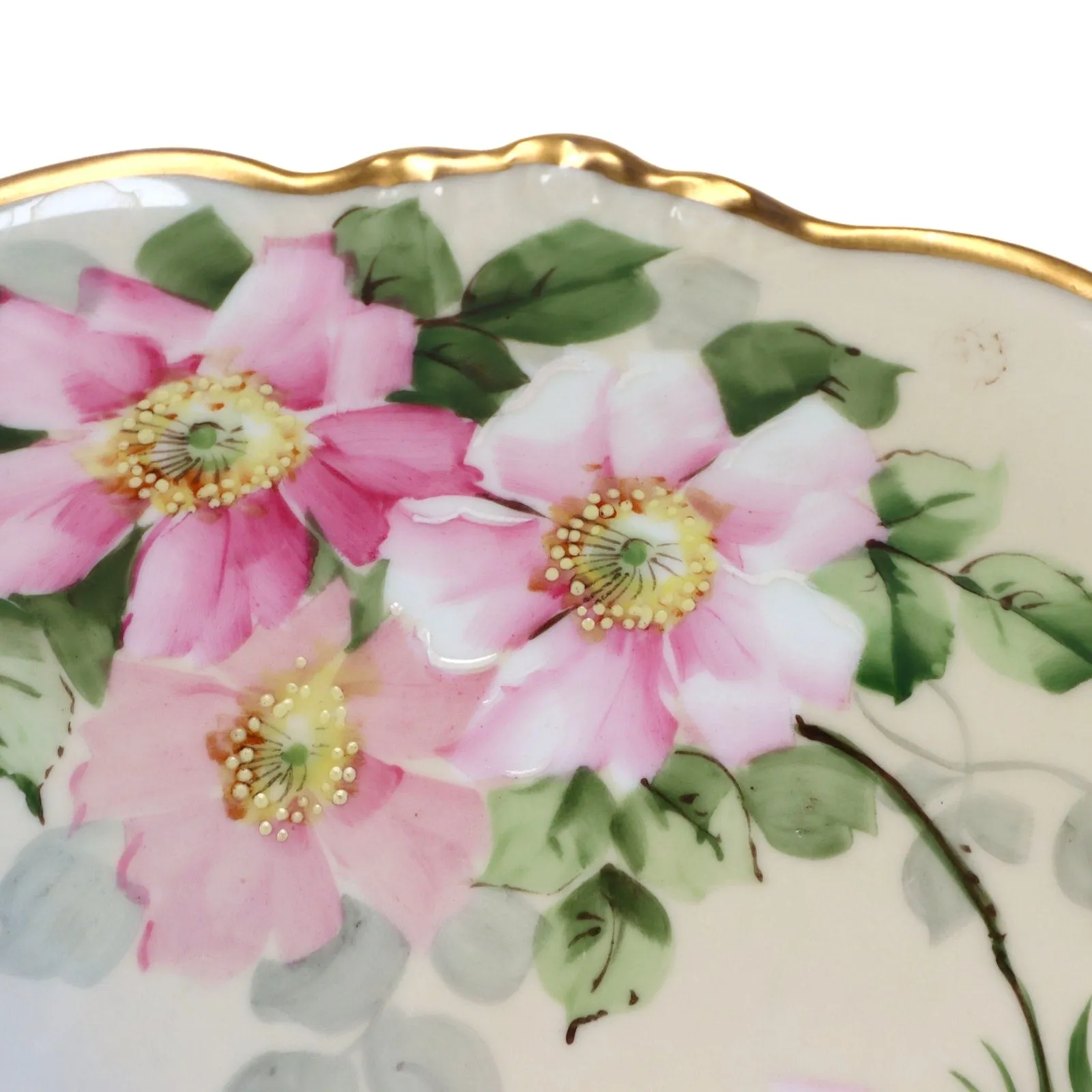 Bawo & Dotter Elite Limoges 12 1/4" Floral Gold Scalloped Rimmed Platter C. 1900