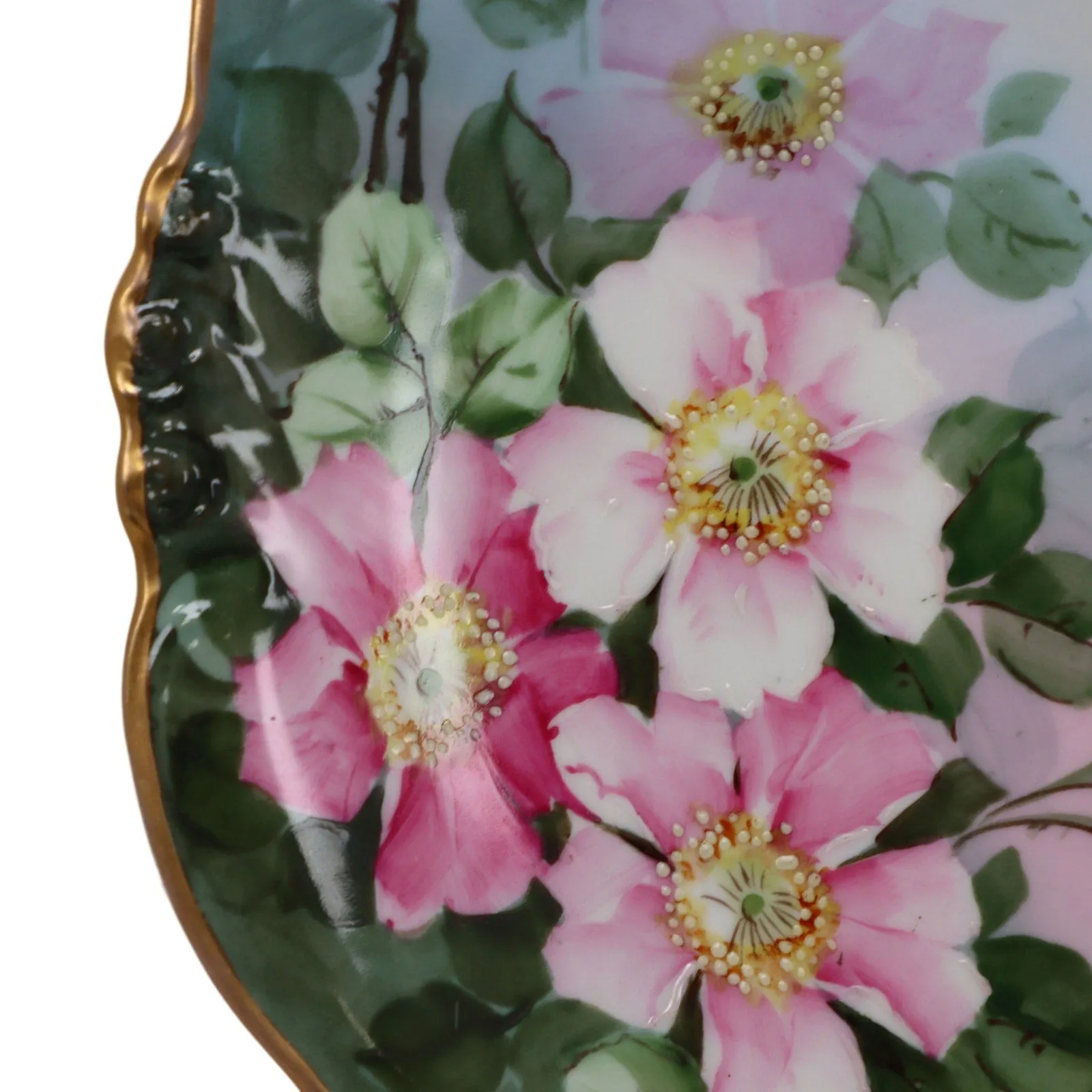Bawo & Dotter Elite Limoges 12 1/4" Floral Gold Scalloped Rimmed Platter C. 1900