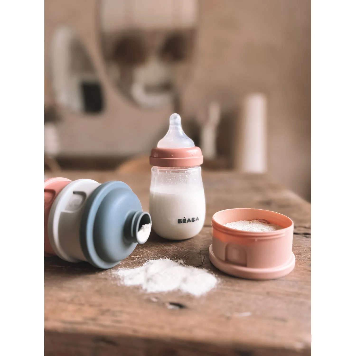 Beaba Formula & Snacks Container - Mineral Grey/Pink