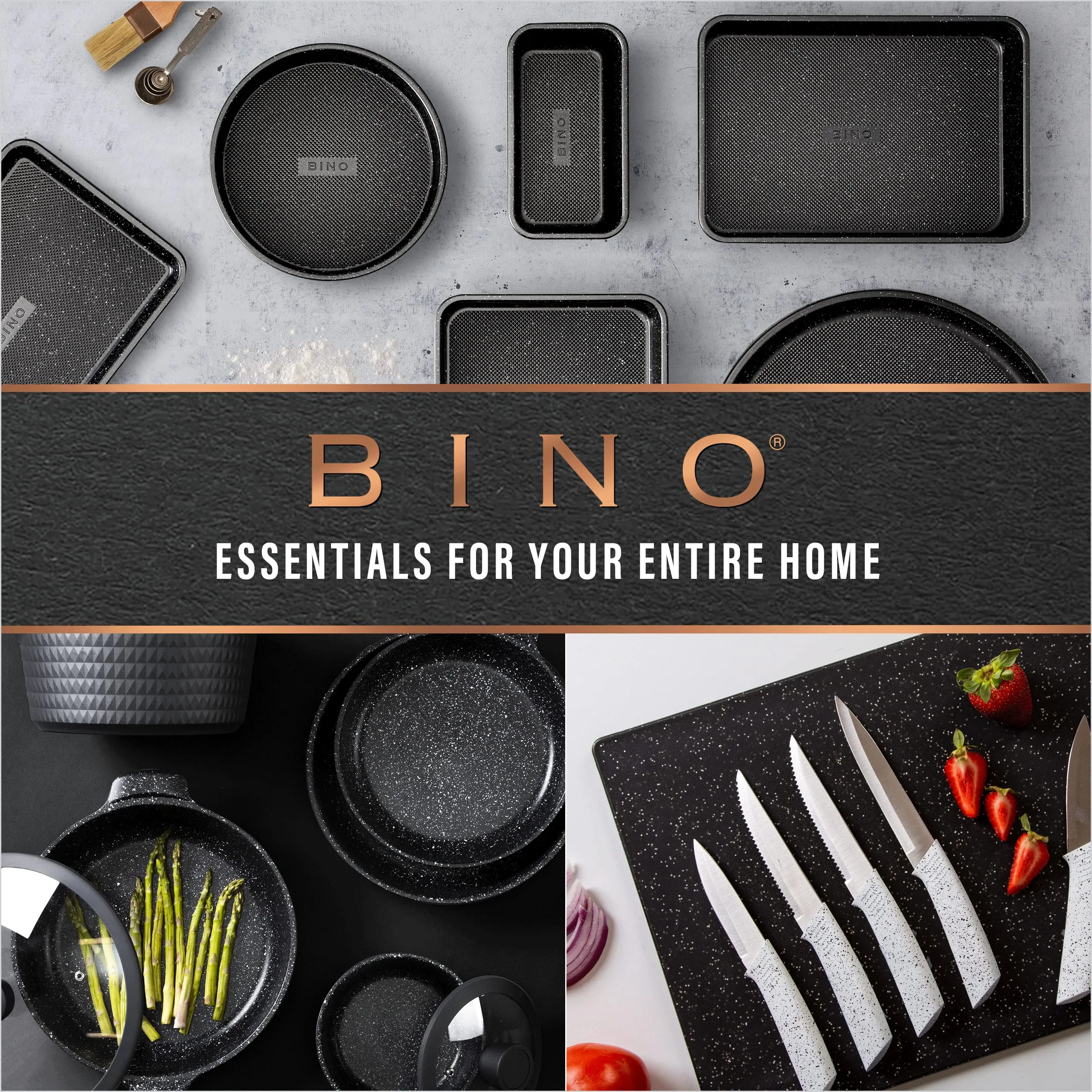 BINO Cutting Board - 3-Piece Chopping Boards | BPA-Free Plastic, Durable, Multipurpose, Dual-Sided, Dishwasher Safe, Easy to Clean | Charcuterie Accessories | Home & Kitchen Utensils