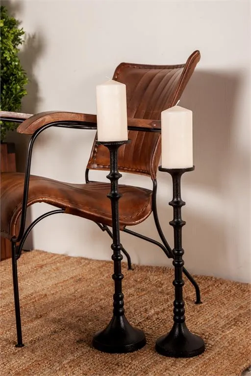BLACK METAL INDUSTRIAL CANDLE HOLDER SET OF 3