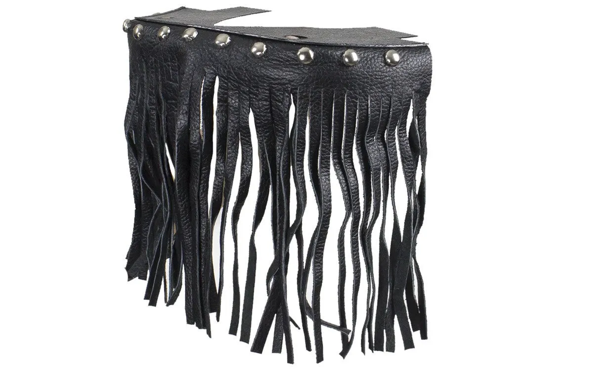 Black Studded Leather Motorcycle Floor Boards with Fringe Passenger Position