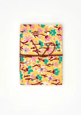 Block Print Journal/Notebook, Yellow Floral - Unlined, 100 Pages, Thick Paper, Hard Cover