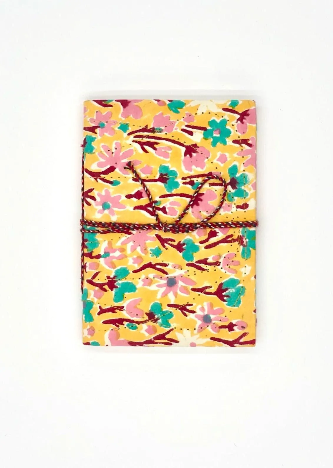 Block Print Journal/Notebook, Yellow Floral - Unlined, 100 Pages, Thick Paper, Hard Cover
