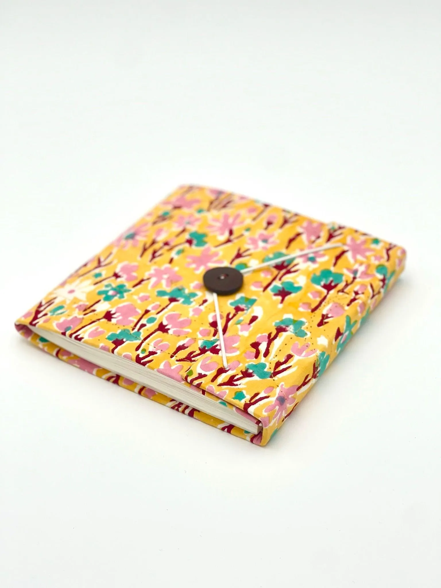 Block Print Journal/Notebook, Yellow Floral - Unlined, 100 Pages, Thick Paper, Hard Cover