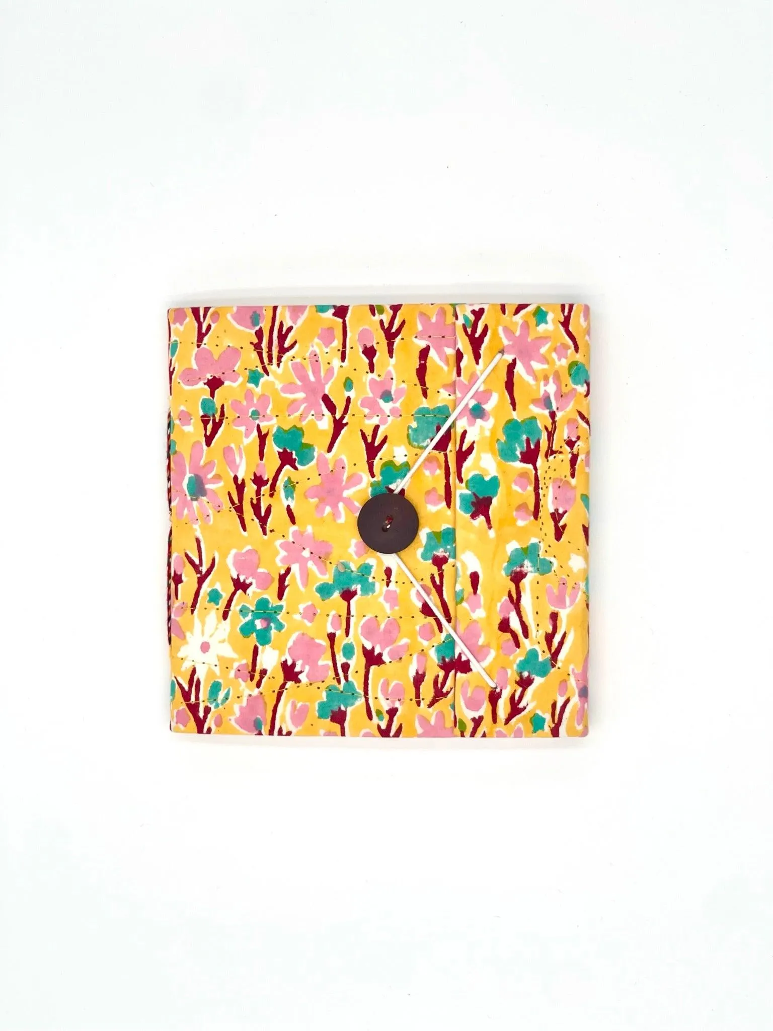 Block Print Journal/Notebook, Yellow Floral - Unlined, 100 Pages, Thick Paper, Hard Cover