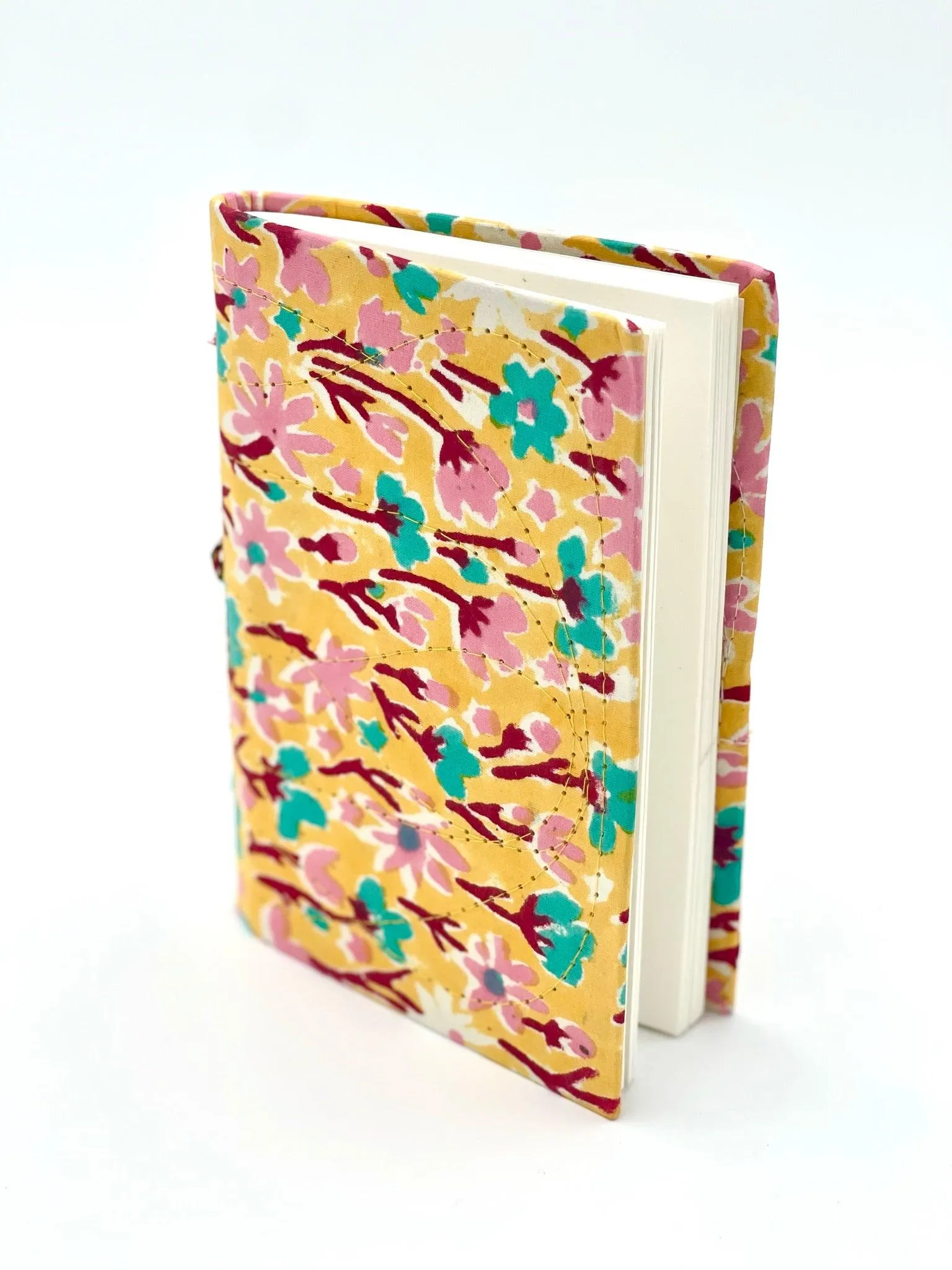 Block Print Journal/Notebook, Yellow Floral - Unlined, 100 Pages, Thick Paper, Hard Cover