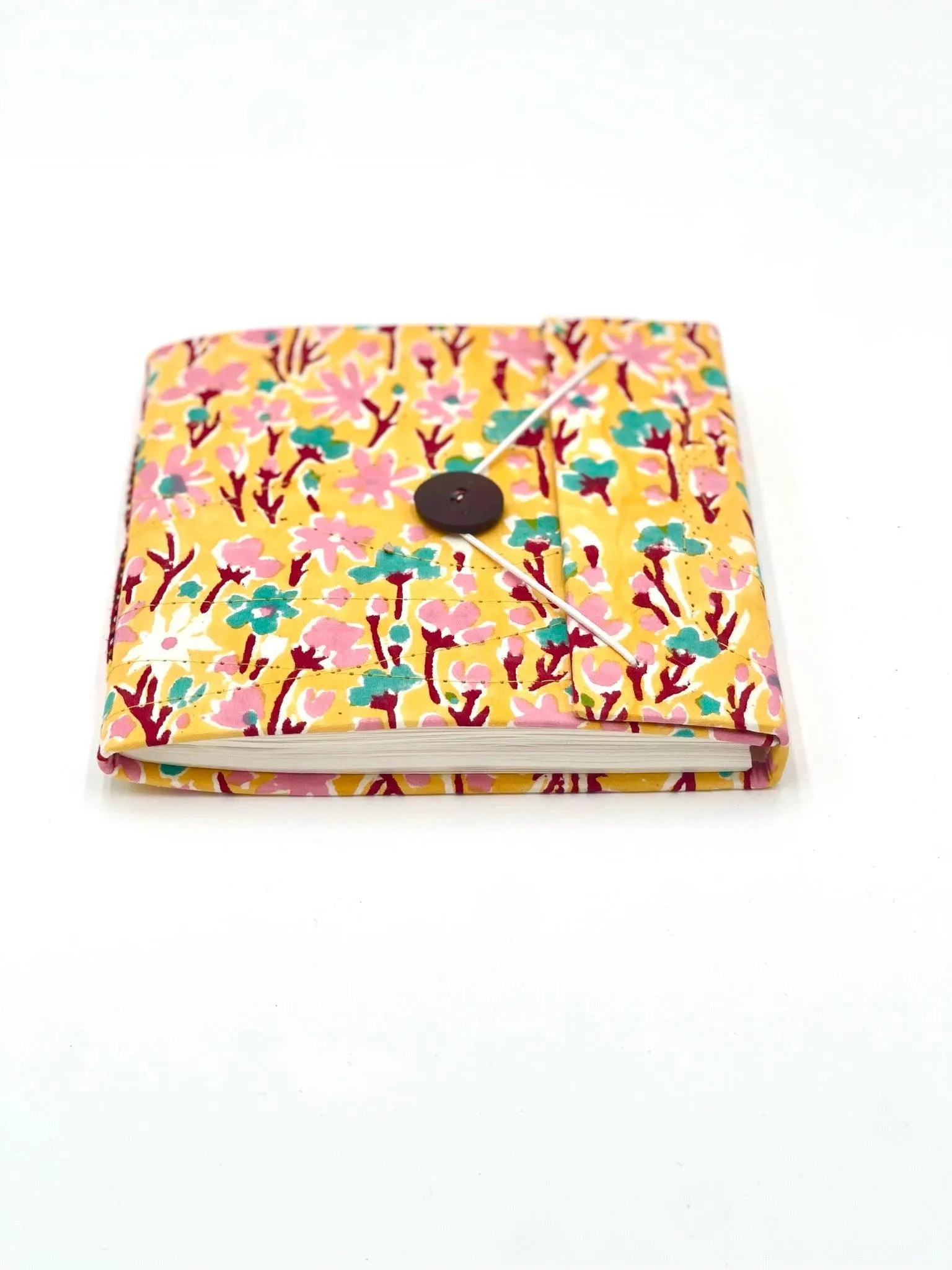 Block Print Journal/Notebook, Yellow Floral - Unlined, 100 Pages, Thick Paper, Hard Cover