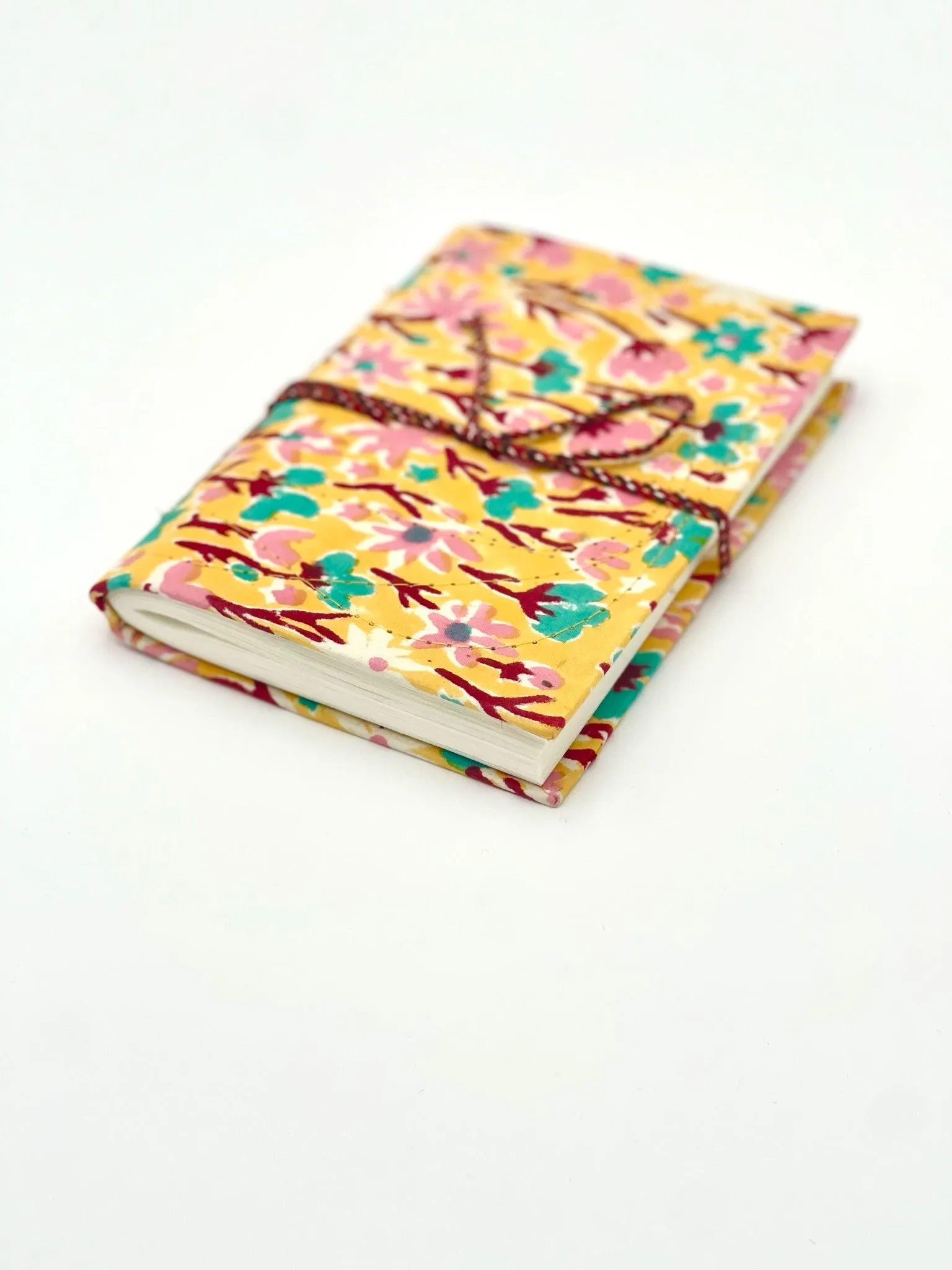 Block Print Journal/Notebook, Yellow Floral - Unlined, 100 Pages, Thick Paper, Hard Cover