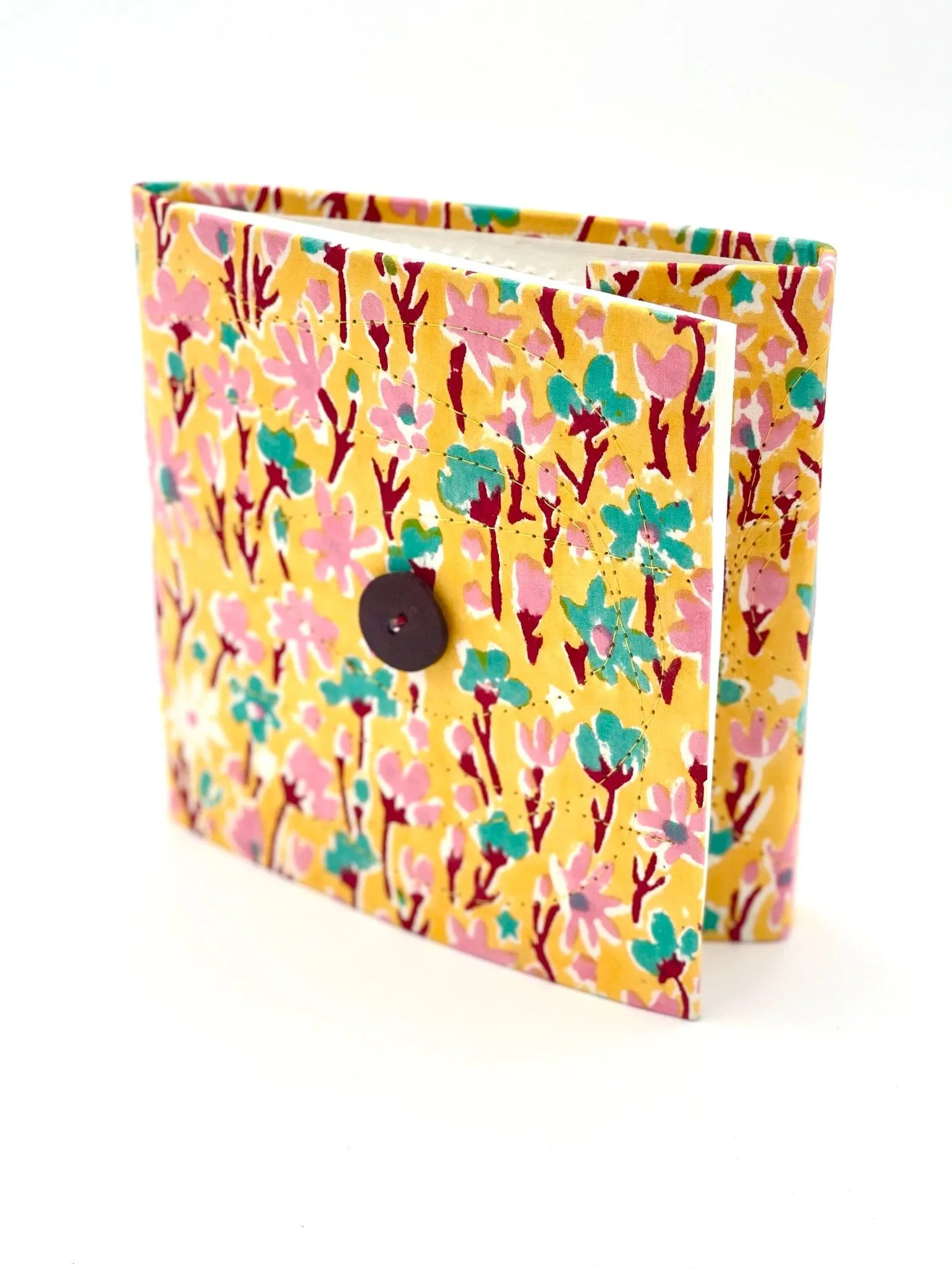 Block Print Journal/Notebook, Yellow Floral - Unlined, 100 Pages, Thick Paper, Hard Cover