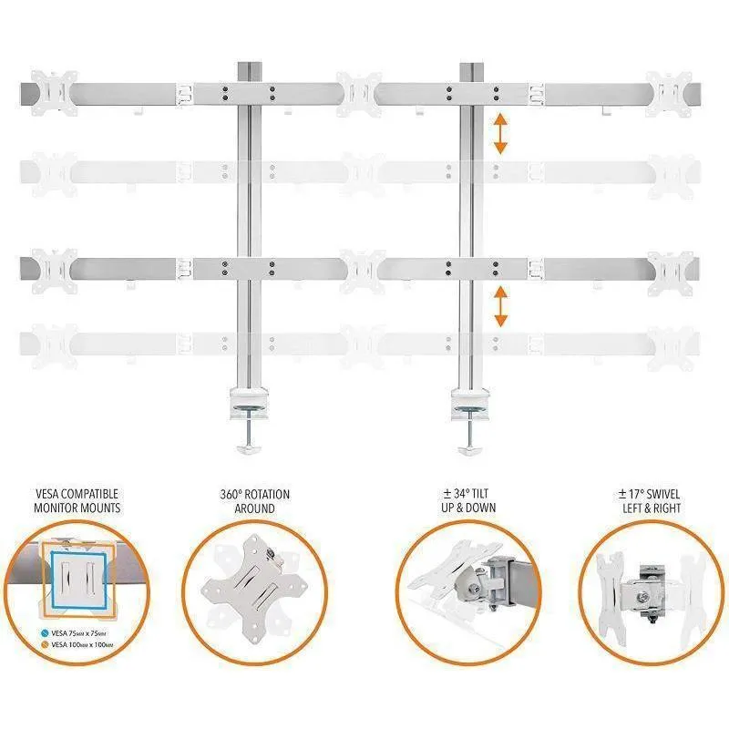 Clamp-On Heavy Duty Monitor Mounts (4-6 Monitor Options Available)
