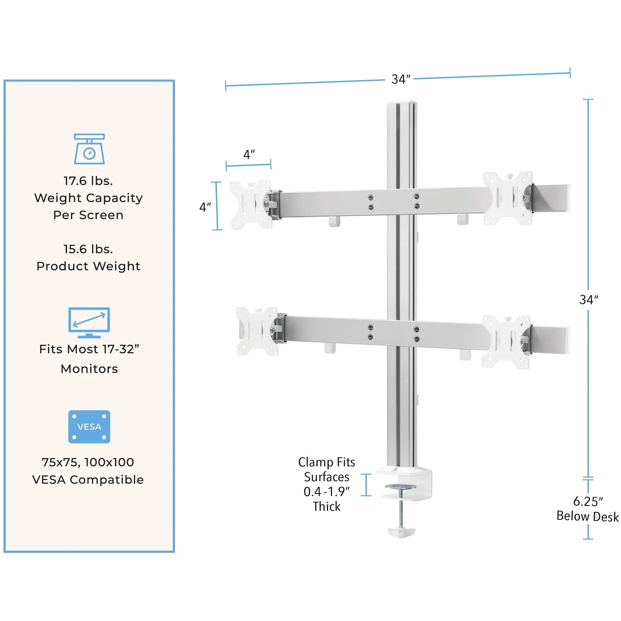Clamp-On Heavy Duty Monitor Mounts (4-6 Monitor Options Available)