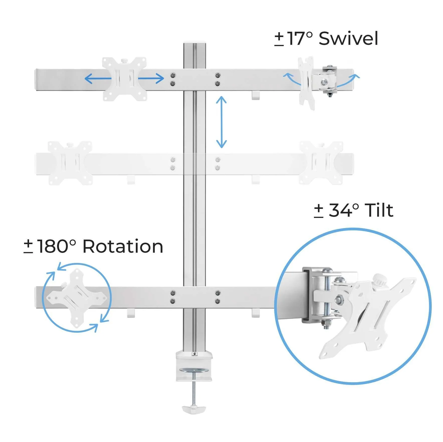 Clamp-On Heavy Duty Monitor Mounts (4-6 Monitor Options Available)