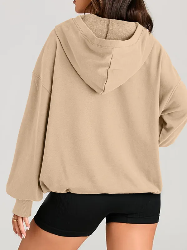 Classic Solid Long Sleeve Half Zippered Hoodie Modern Colors