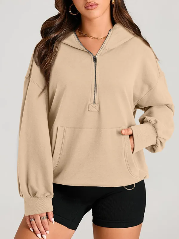 Classic Solid Long Sleeve Half Zippered Hoodie Modern Colors