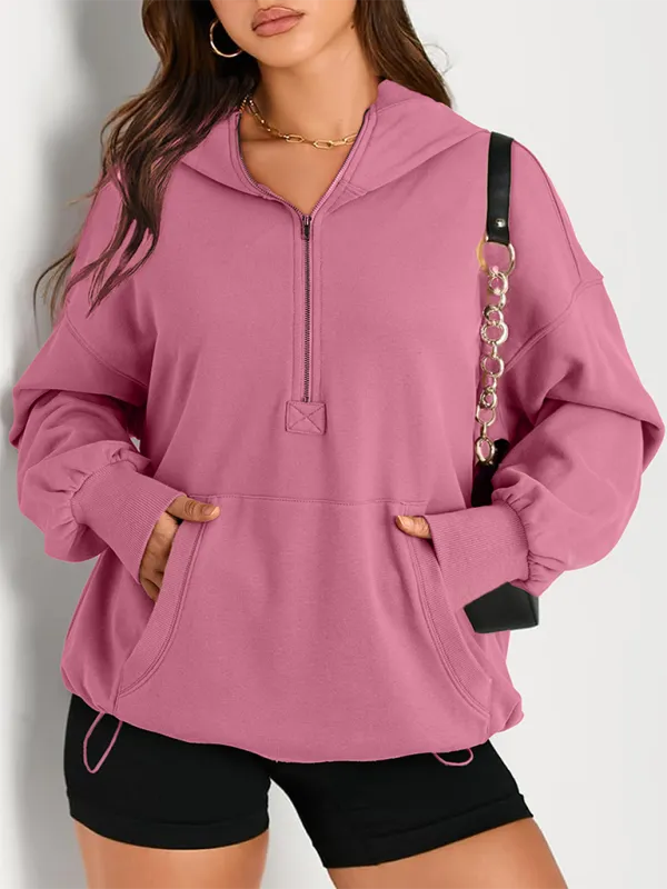 Classic Solid Long Sleeve Half Zippered Hoodie Modern Colors