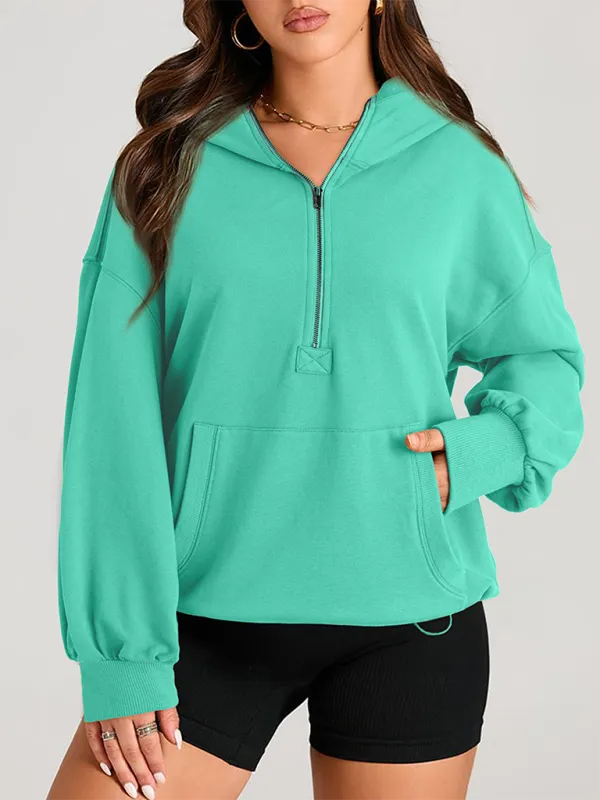 Classic Solid Long Sleeve Half Zippered Hoodie Modern Colors