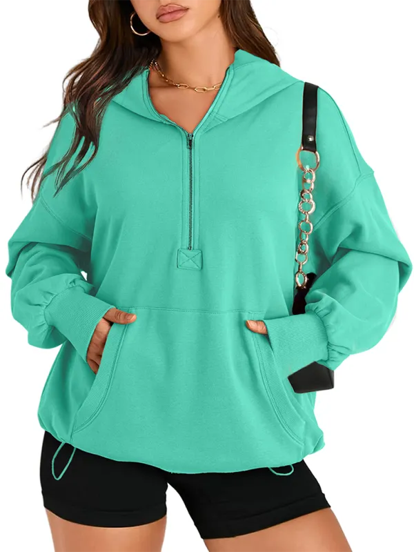 Classic Solid Long Sleeve Half Zippered Hoodie Modern Colors