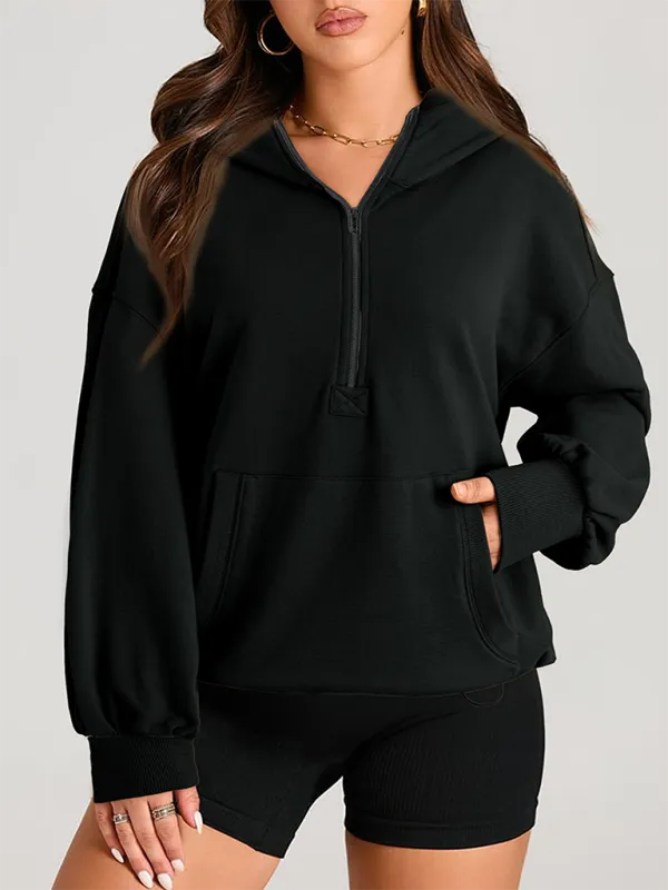 Classic Solid Long Sleeve Half Zippered Hoodie Modern Colors