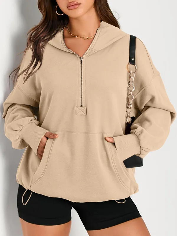 Classic Solid Long Sleeve Half Zippered Hoodie Modern Colors