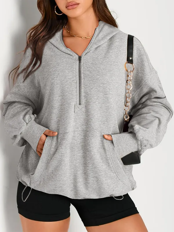 Classic Solid Long Sleeve Half Zippered Hoodie Modern Colors