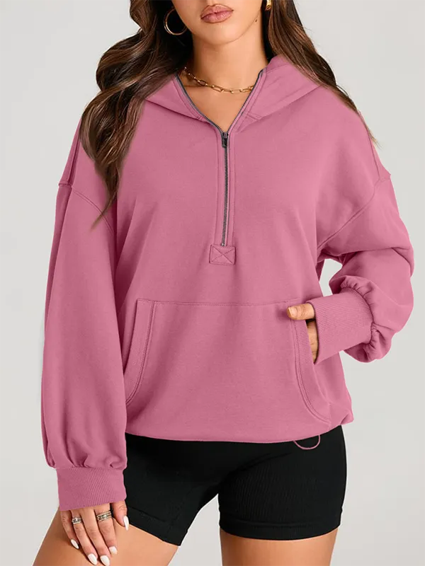 Classic Solid Long Sleeve Half Zippered Hoodie Modern Colors