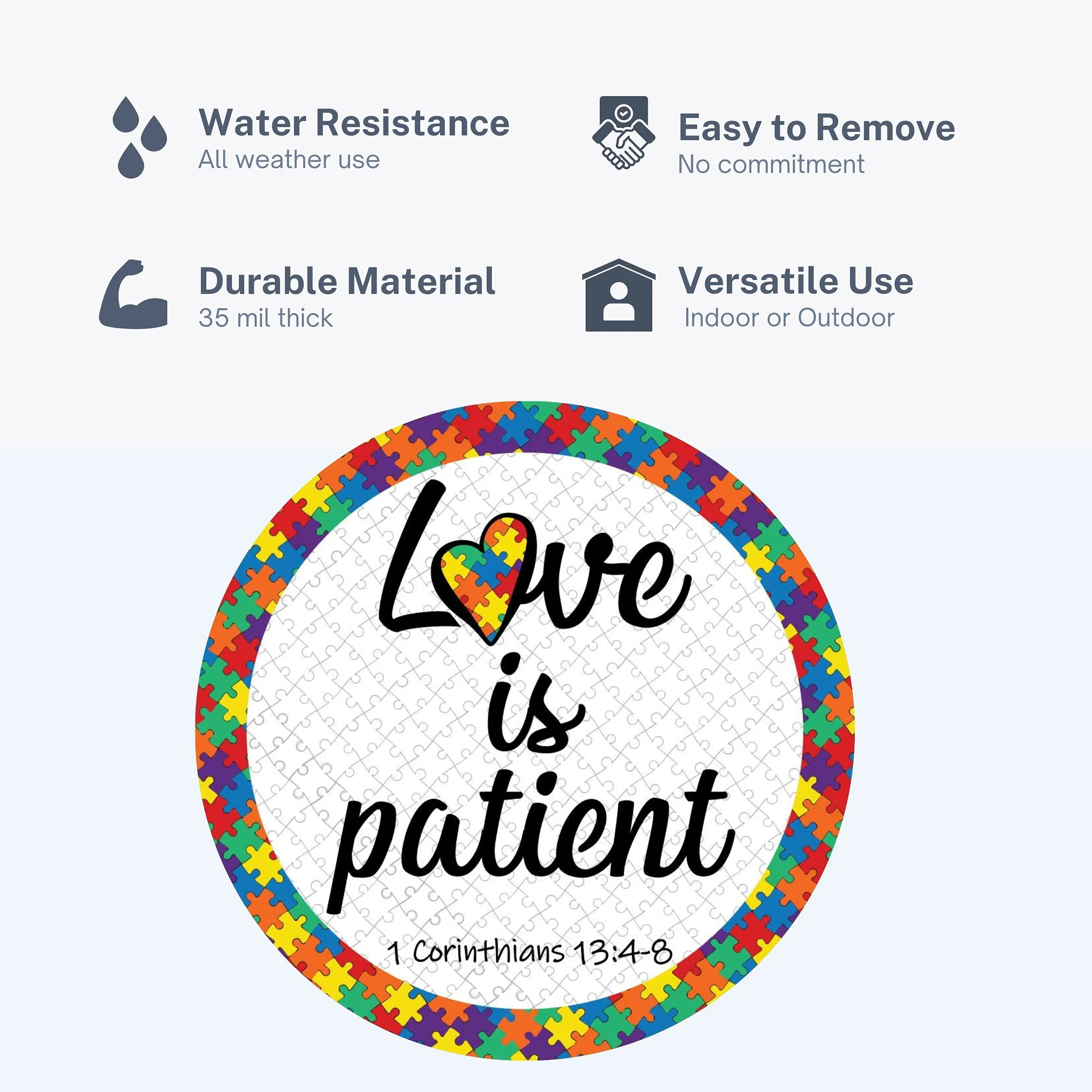 Corinthians 13:4-8 Love is Patient Autism Puzzle Round Car Magnet Bumper Decal, 5 1/2 Inch