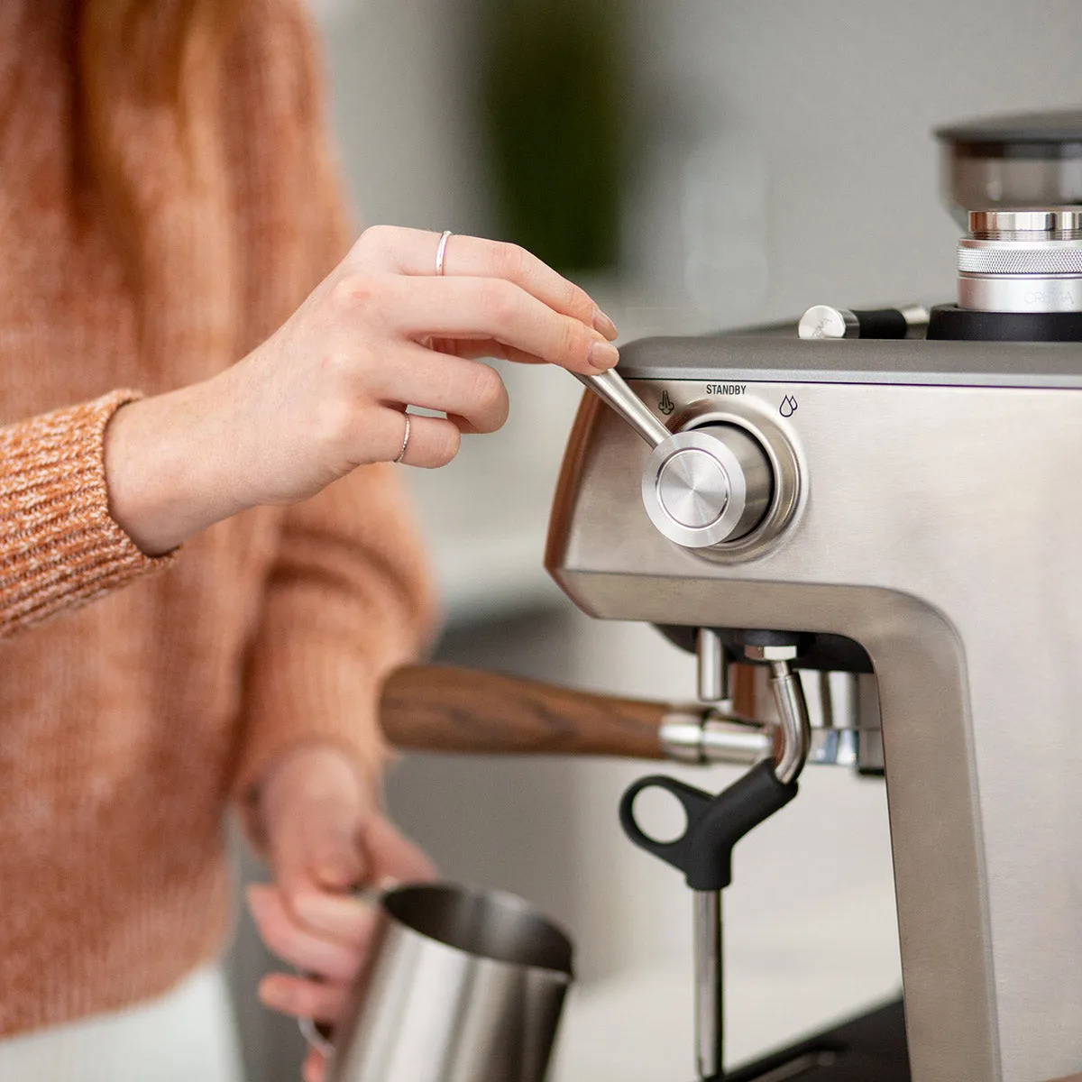 Crema Steam Lever Replacement for Breville Machines, Brushed Silver
