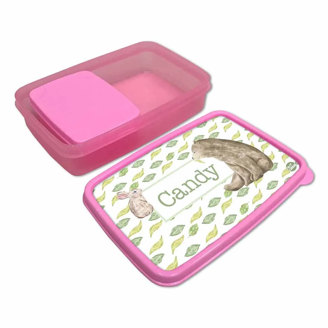 Custom Lunch Box With Name for Girl Snack Containers - Bear & Rabbit