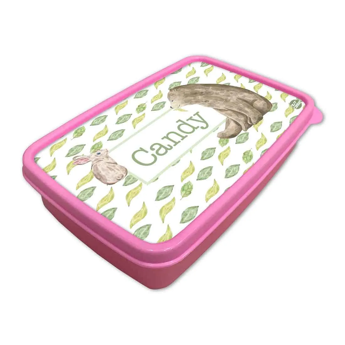 Custom Lunch Box With Name for Girl Snack Containers - Bear & Rabbit