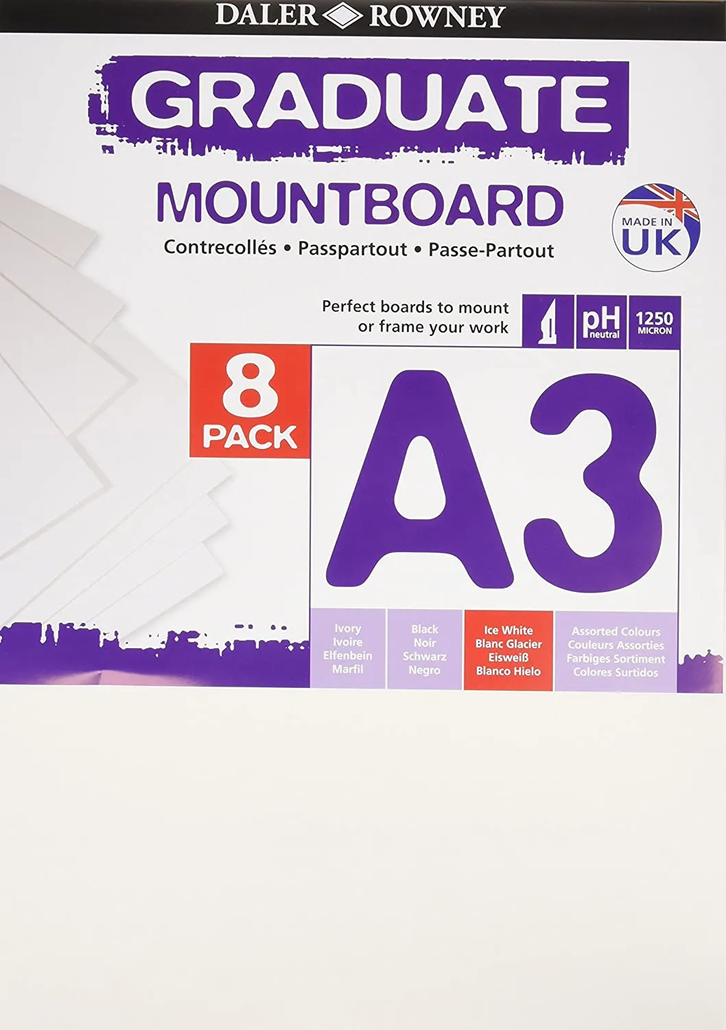 Daler Rowney Ice White A3 Graduate Mountboard (Pack of 8) - White