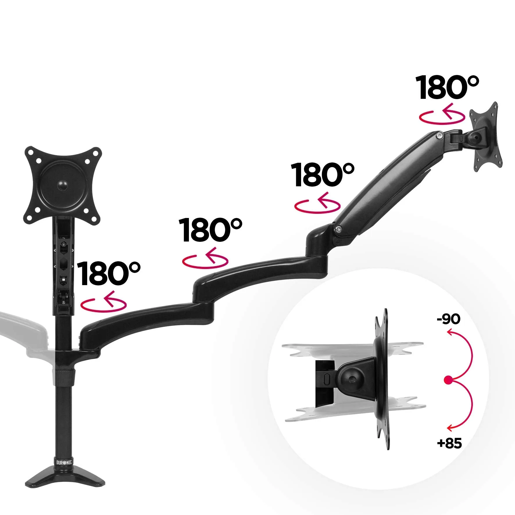 Duronic Monitor Arm Stand DM553 | Triple PC Desk Mount | BLACK | Aluminium | Height Adjustable | For Three 15-27 LED LCD Screen | VESA 75/100 | 5kg Capacity | Tilt -90°/ 85°,Swivel 180°,Rotate 360°