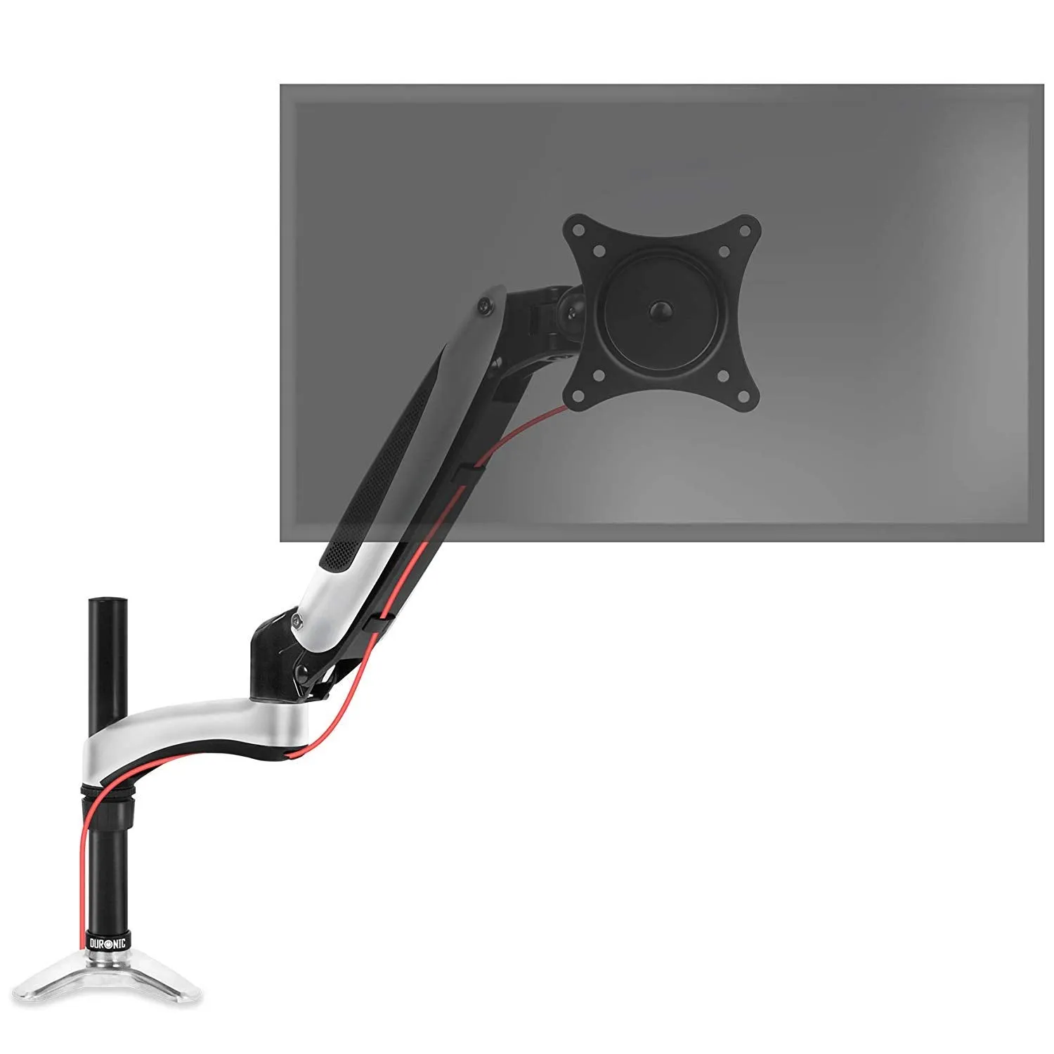 Duronic Monitor Arm Stand DM651X2 | Single Gas-Powered PC Desk Mount | BLACK | Height Adjustable | For One 15-27 LED LCD Screen | VESA 75/100 | 8kg Capacity | Tilt -90°/ 85°,Swivel 180°,Rotate 360°