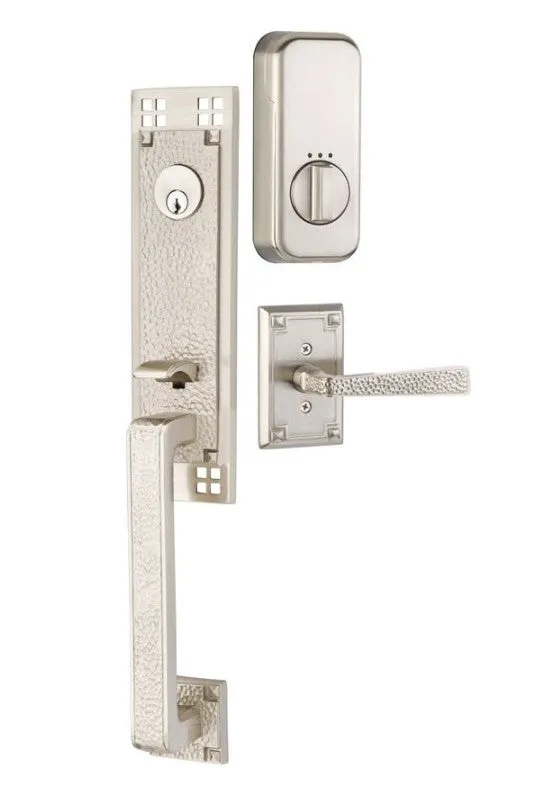 Emtek Single Cylinder Arts & Crafts Handleset EMPowered Motorized Smart Lock Upgrade With Select L-Square Knurled Lever