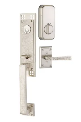 Emtek Single Cylinder Arts & Crafts Handleset EMPowered Motorized Smart Lock Upgrade With Select L-Square Knurled Lever
