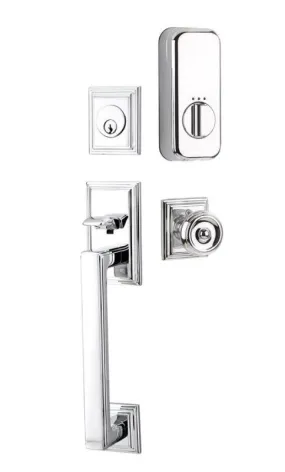 Emtek Single Cylinder Hamden Handleset EMPowered Motorized Smart Lock Upgrade With Select L-Square Faceted Lever