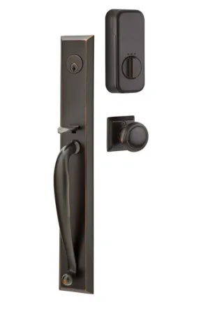 Emtek Single Cylinder Jefferson Handleset EMPowered Motorized Smart Lock Upgrade With Select L-Square Hammered Lever