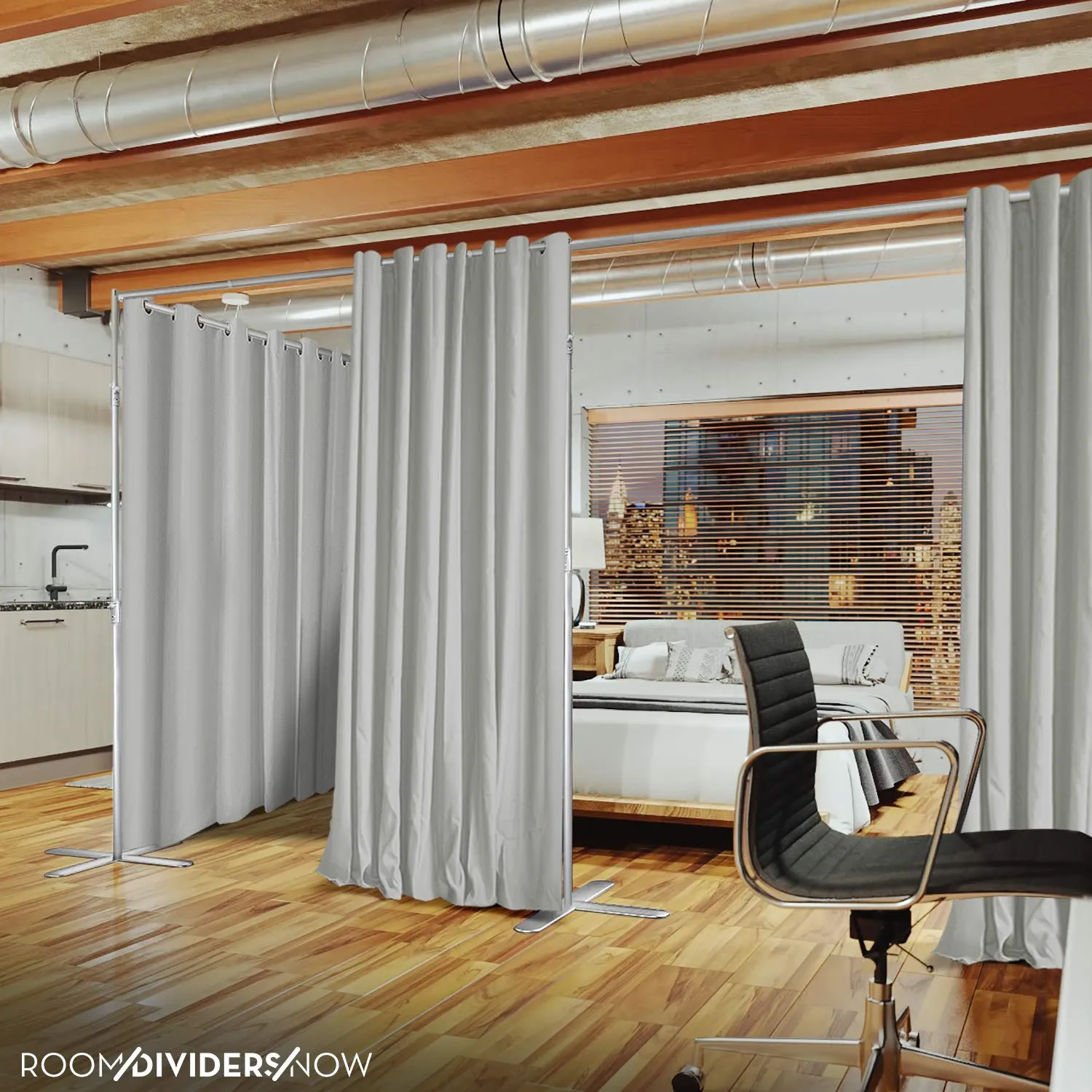 End2End Room Divider Kit - Large A, 8ft Tall x 12ft - 14ft Wide, Stone White (Room