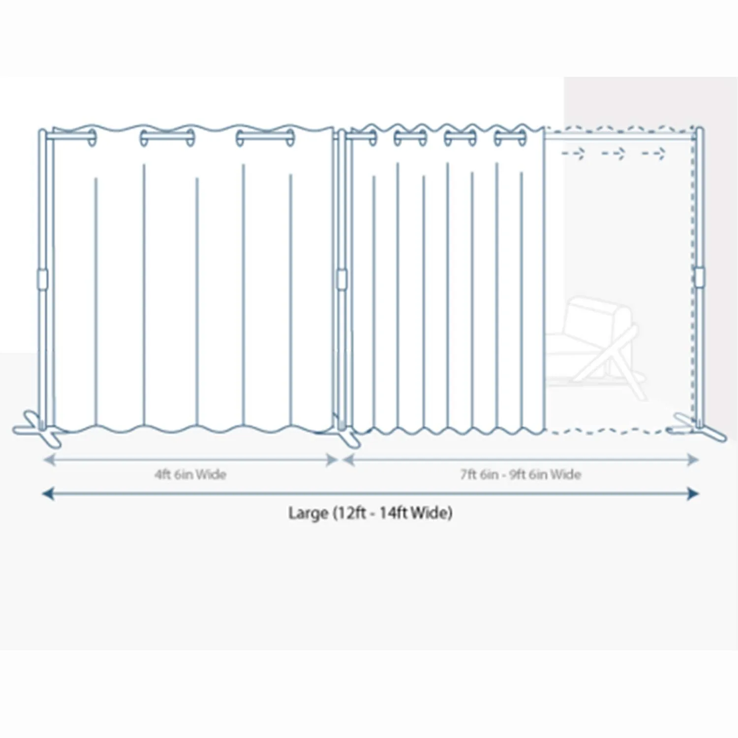 End2End Room Divider Kit - Large A, 8ft Tall x 12ft - 14ft Wide, Stone White (Room