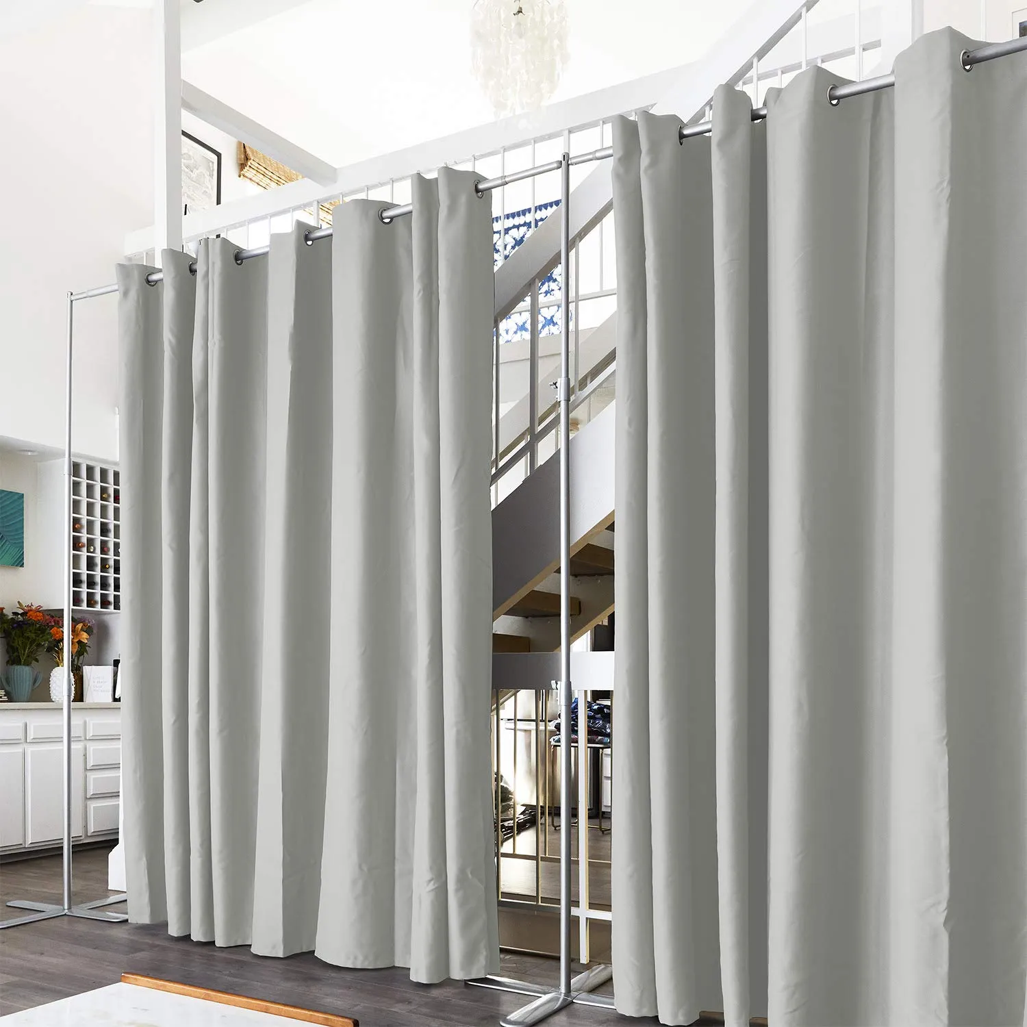 End2End Room Divider Kit - Large A, 8ft Tall x 12ft - 14ft Wide, Stone White (Room