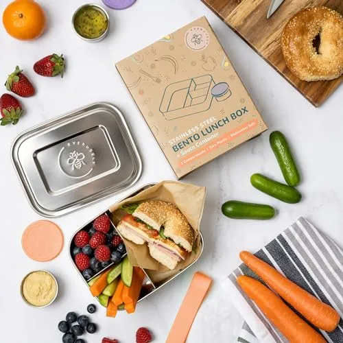 Everusely Stainless Steel Toddler Bento Box Small Metal Lunch Box for Kids