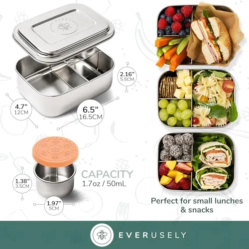 Everusely Stainless Steel Toddler Bento Box Small Metal Lunch Box for Kids