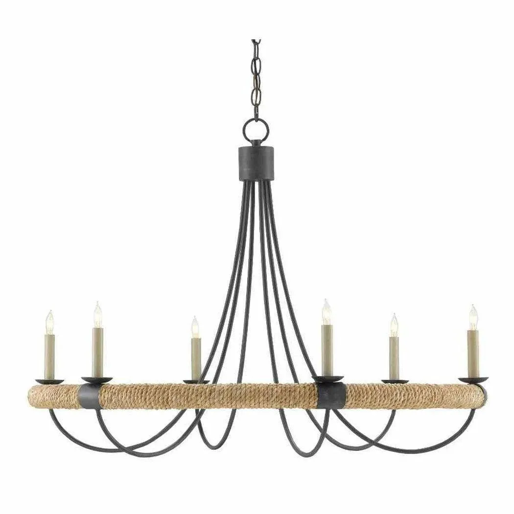 French Black Smoke wood Natural Abaca Rope Shipwright Chandelier